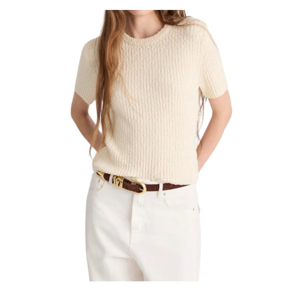 Madewell Ribbed Boucle‎ Short Sleeve Sweater Top Cream Ivory Womens XS NWT NS649